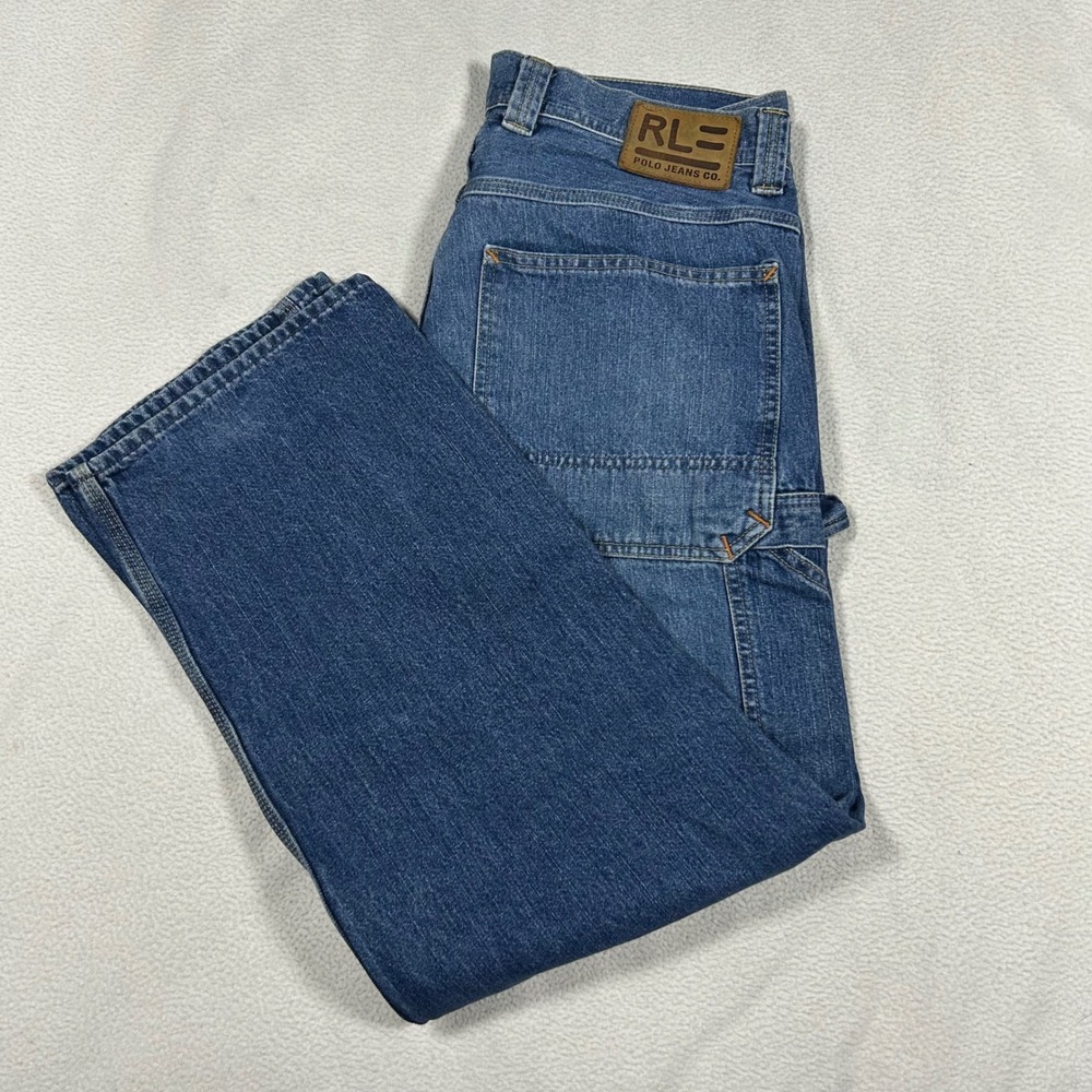Vintage Polo Jeans Carpenter Pants Mens 34x32‎ Whisker Faded Denim Utility